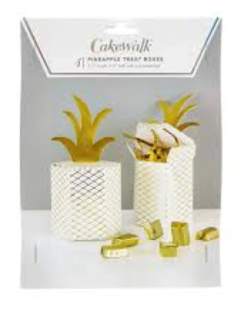 New 4 Cakewalk Pineapple Crush Treat Box, Gold - Treat Boxes Party Favor